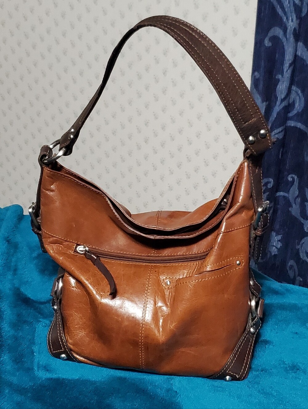 NINO BOSSI Cognac Brown Leather Shoulder Bag